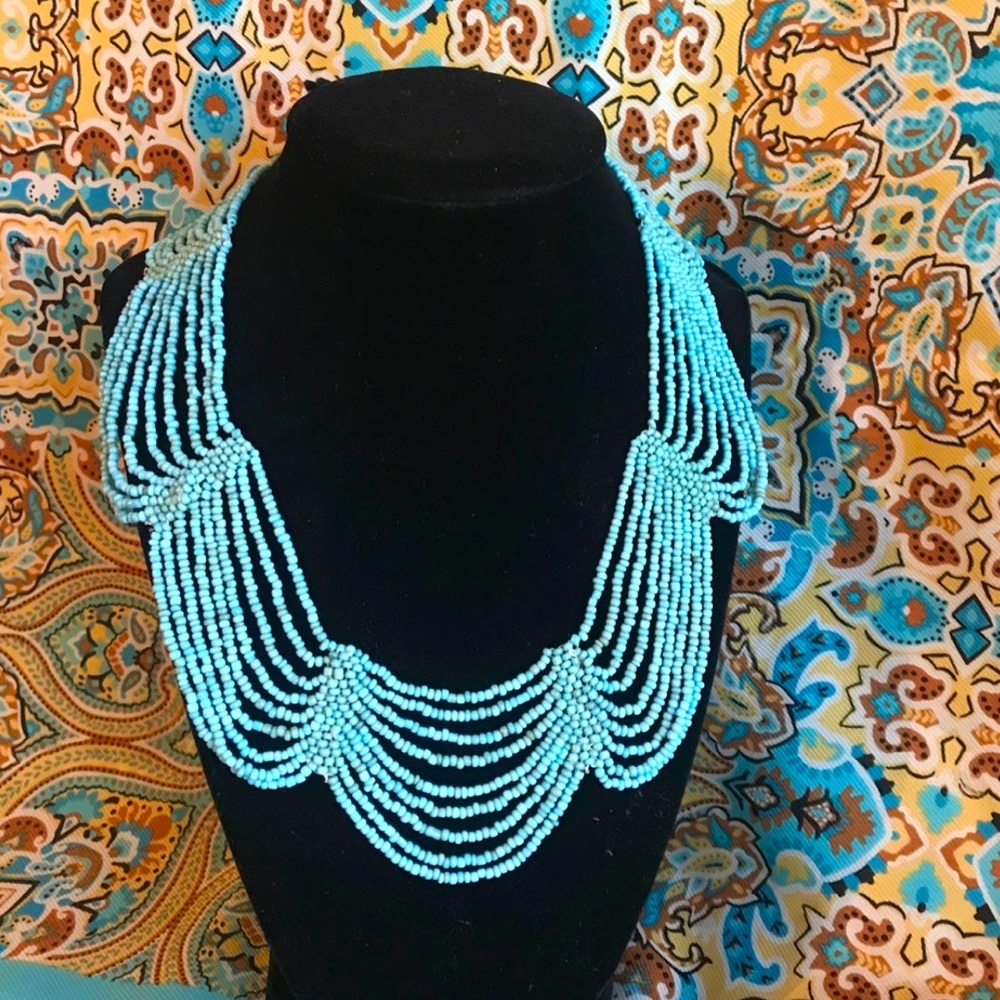 Vintage 60's Rare beaded collar bib choker necklace ^